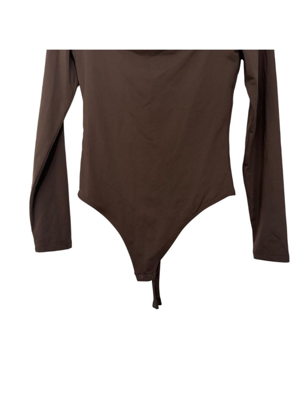 Babaton Women Long-Sleeve Dark Brown Bodysuit Size M Nylon Blend Snap Closure - Picture 7 of 9